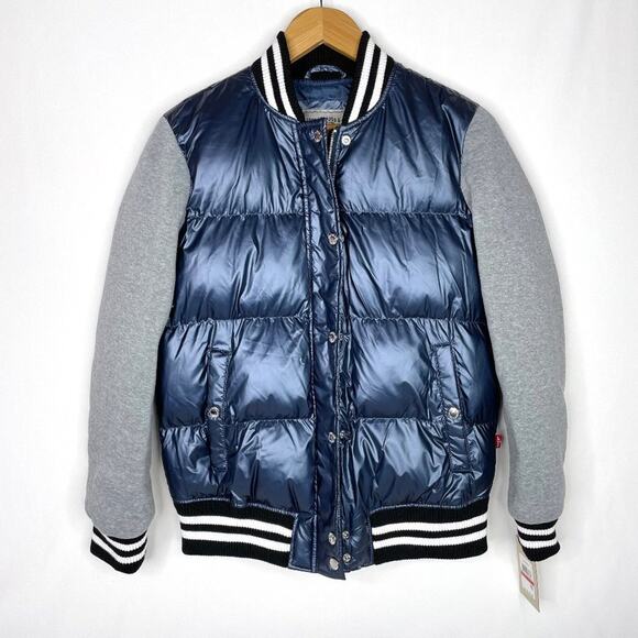 NWT Levi's Metallic Blue Varsity Puffer Jacket XS - Picture 1 of 15
